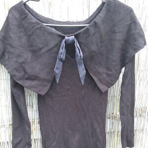 White House Black Market Black Sweater with Cowl, Peekaboo Area & Bow - XS NWT